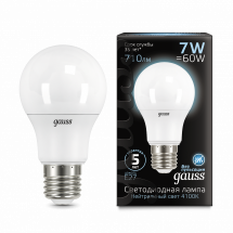 Лампа Gauss A60 7W 710lm 4100K E27 LED 1/10/50